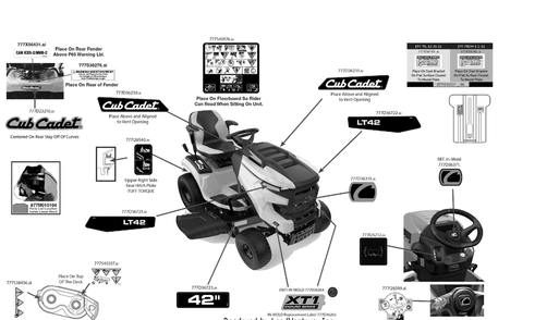 Label Map Diagram and Parts List for XT1-LT42KH (13AOA9TSA10)(2022) Cub Cadet Lawn Tractor